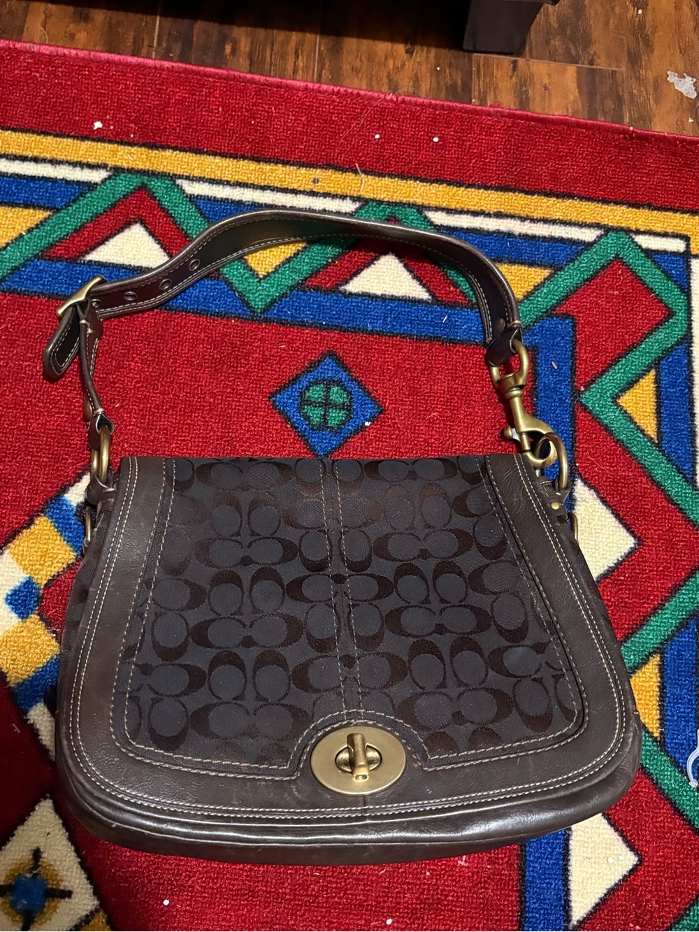 Coach 65th Anniversary 11147 Brown Signature Canvas Turnlock Shoulder Bag